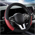 Car Steering Wheel Cover, 15 Inch Carbon Fiber Leather Stitching Color Steering Wheel Protector, Anti-Slip Elastic Breathable Steering Wheel Cover Stylish Decor for Most Cars (Wine Red, AD)