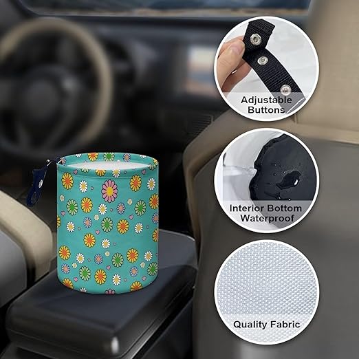 Brosoneto Hippie Flower Cute Print Car Trash Can Reusable Foldable Hanging Portable Dustbin Bin Waste Basket Car Accessories Interior for Car SUV Trucks Universal