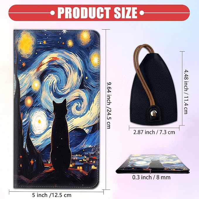 Car Registration Holder, Waterproof PU Leather Vehicle Card Document Glove Box Organizer, Women Interior Auto Accessories Case for Cards, Driver License Car Insurance Holder, Cat Night Starry Art