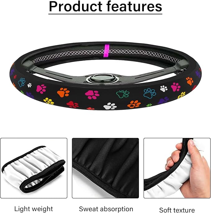 Steering Wheel Cover Neoprene Material Most Cars Men&Women Universal 15 inch Premium Non-Slip Spring Steering Wheel Protector Floral Car Accessories (Black Foot)