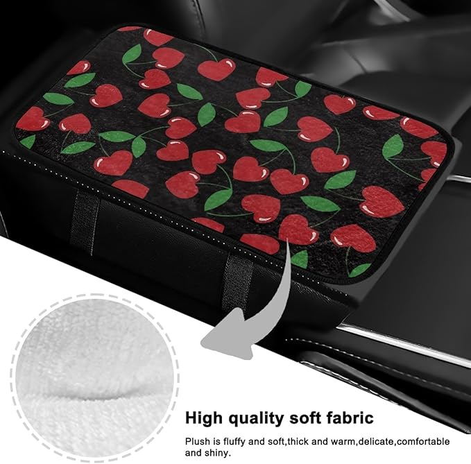 CLOHOMIN Red Cherry Car Armrest Pad for Auto Sedan SUV Truck Center Console Cover Cute Car Console Covers Flannel Auto Interior Accessories Universal Fit
