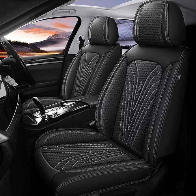 DISUTOGO Front Seat Covers Fit for Nissan Rogue 2009-2025 2026 Waterproof Faux Leather Automotive Cushion Protector Car seat Covers Compatible Airbag(2 Seats, Black)