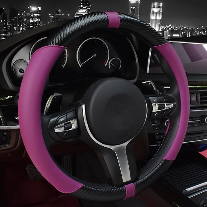 Car Steering Wheel Cover, 15Inch Universal Breathable Car Steering Wheel Protector, Anti-Slip Soft Car Decor for Men Women, Automotive Interior Accessories Fit Vehicle SUV Truck RV (Purple)