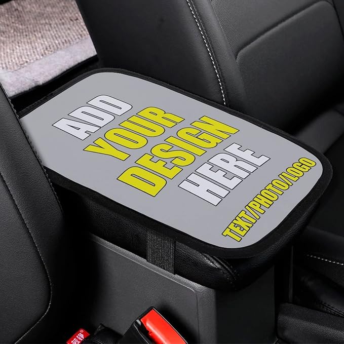 Customized Car Armrest Cushion Personalized Text Image Logo Custom Auto Center Console Armrest Pad Cushion Universal Deco Pad Center Console Cover for Car Seat Handrail Box, Silver