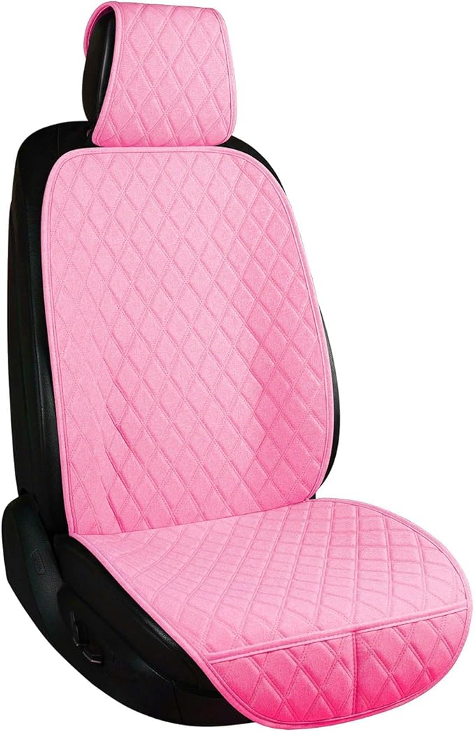 ENOGE Linen Car Seat Covers Front Seat Covers Breathable Cloth Fabric Car Seat Protector Universal Fit Most Automotive, Van, SUV, Trucks(Pink, 1 Front Set)