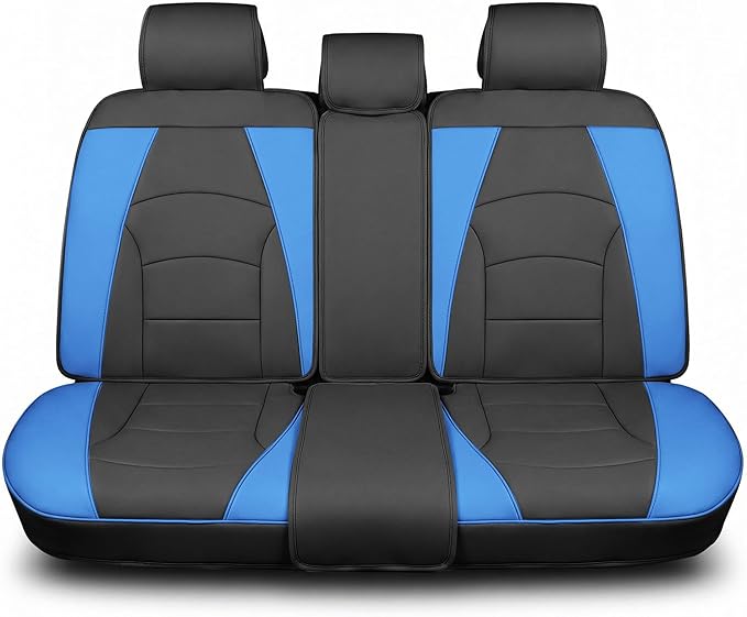 FH Group Car Seat Cover for Back Seat Blue Black Faux Leather - Universal Fit, Rear Seat Covers for Cars with Rear Split Bench, Car Seat Cushions, Car Interior Accessories for SUV, Sedan, Van