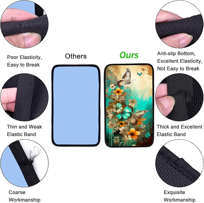 JANENFNA Car Armrest Cover Pads Universal Fashion Cute Auto Center Console Armrest Cover Pad with 2PCS Car Coasters Soft Waterproof Car Armrest Seat Protector for Women,Flowers Butterflies