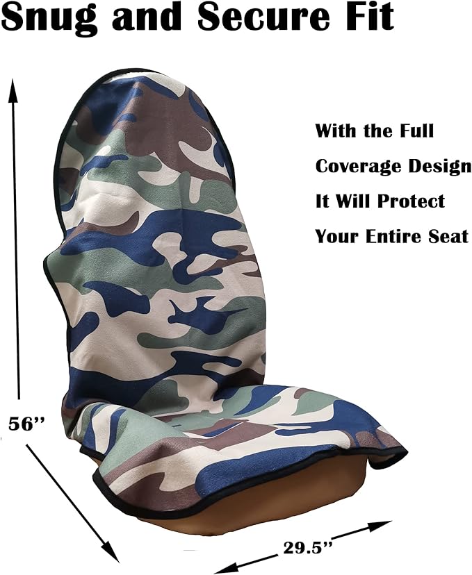LoyaGour Car Seat Cover Protector Front Seats,for Gym Workout,Running,Swimming,Beach and Hiking,Waterproof Sweat Towel Bucket Seat Covers for Cars SUV Trucks (Camouflage, 1Pcs)