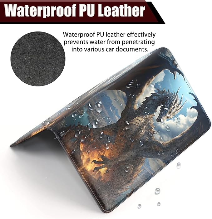 Yuxcfhjfe Car Registration and Insurance Holder, PU Leather Auto Document Holder for Men&Women, Vehicle Glove Box Compartment Organizer with Magnetic Shut for Driver's License, Silver Dragon Pattern