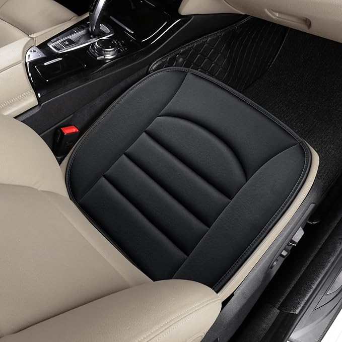 BOPUOVRE Memory Foam Car Seat Cushion with Breathable Fabric & Non-Slip Gel, Universal Fit for Car Truck Office Home 19.6x18x1.2 Black