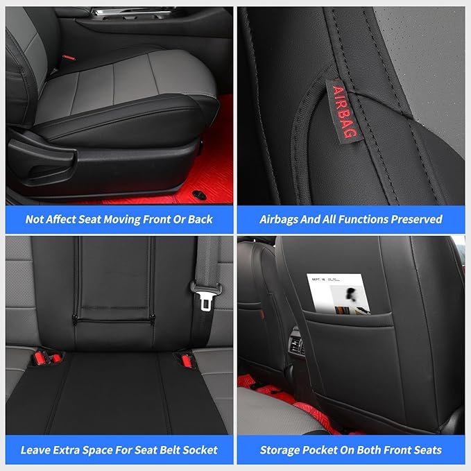 coverdream Rogue Leather Seat Covers Full Set for 2014-2019 2020 Nissan Rogue(Not for Select) S,SV,SL,Fully Covered,Luxury Waterproof Car Seat Protector,Fit Like A Glove (Black/Gray)