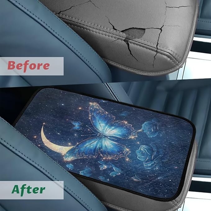 Bulopur Butterfly Rose Auto Console Armrest Cover Flannel Arm Rest Car Comfortable Armrest Console Cover Easy to Install Fashion Auto Interior Universal Fit Most Cars Women Men