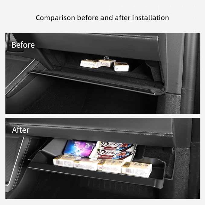 LUCKEASY Glove Organizer for Tesla Model Y Juniper 2025 2026 Glove Box Storage Box Tray Organizer Accessories TPE Storage Tray Black