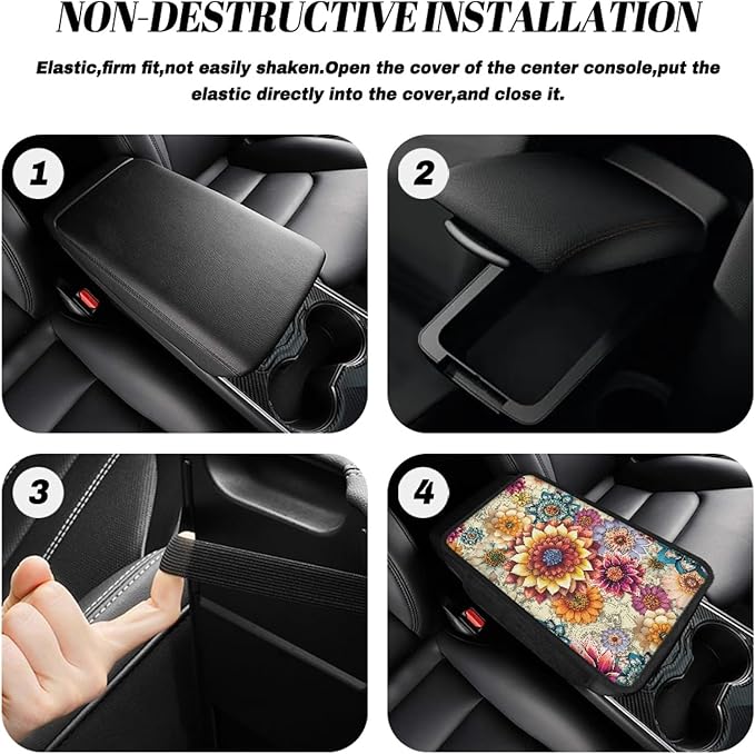 CLOHOMIN Dahlia Car Center Console Armrest Cushion Soft Armrest Cushion Pad Flowers Armrest Cover Fit for Most Vehicles Auto Decorative Accessories