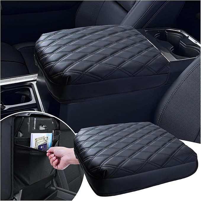 Center Console Cover for 2023 2024 2025 Ford F250 F350 F450 F550 Super Duty, PU Leather Armrest Box Cover, Truck Interior Accessories with Hidden Pockets (Fits Bucket Seat Console Only)