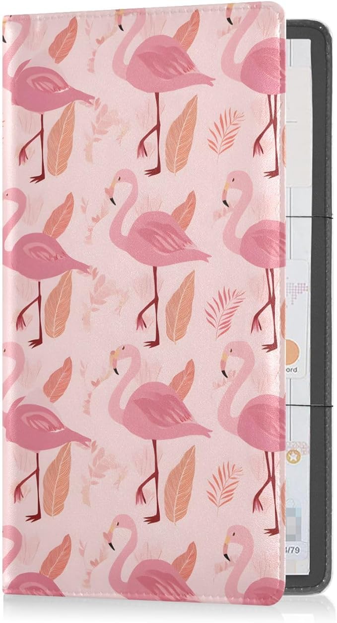 ALAZA Flamingo Leaves Pattern Car Registration and Insurance Card Holder Vehicle Glove Box Car Organizer Driver License Documents Holder Waller Case Organizers
