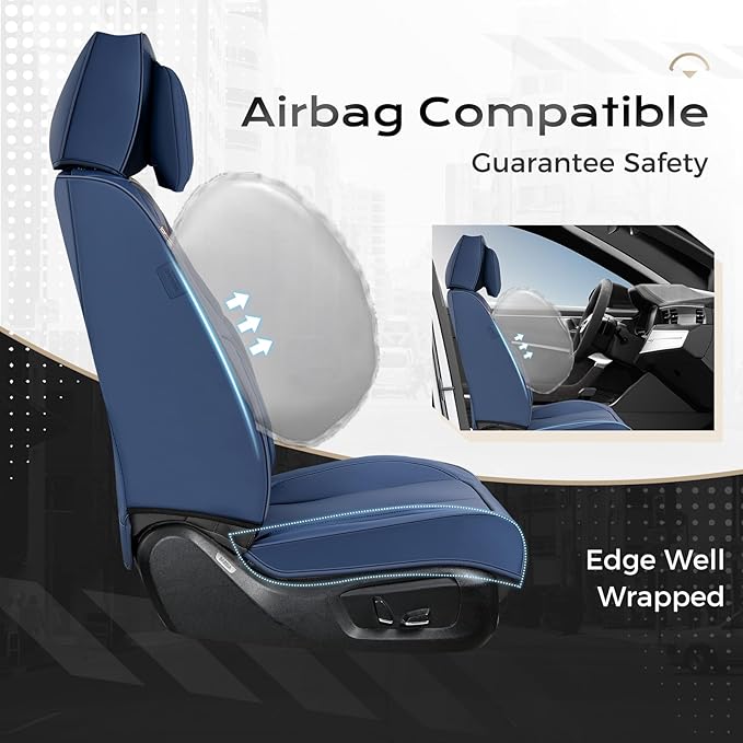Coverado Seat Covers Full Set, 5 Seats Seat Covers for Cars, Waterproof Nappa Leather Car Seat Covers with Head Pillow, Seat Protectors Car Seat Cushion Universal Fit for Most Cars (Blue)
