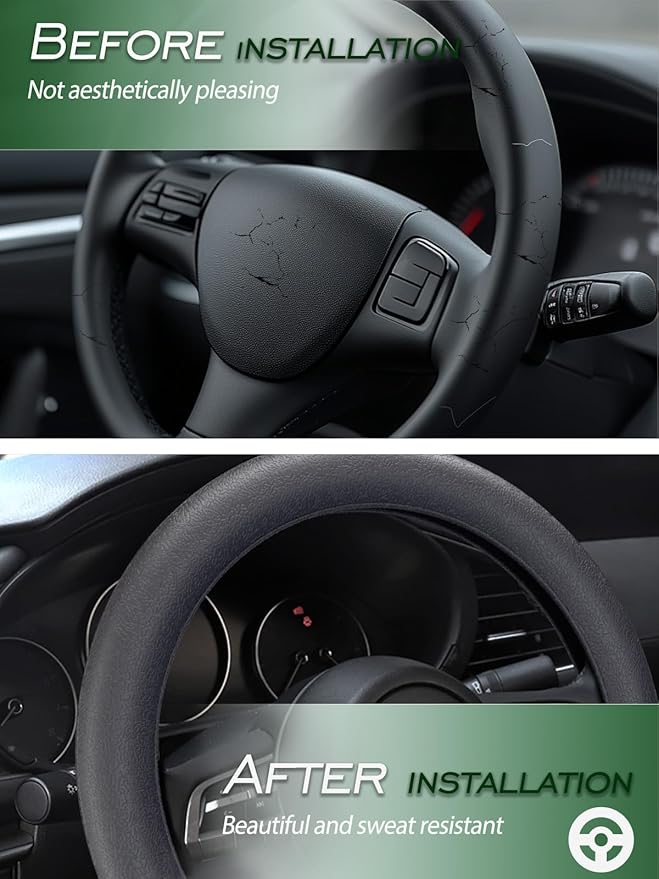 LRITER Car Steering Wheel Cover, Non-Slip Silicone Material, Multiple Color Choices, Universal Auto Parts Steering Wheel Cover, Suitable for Most Cars (Grey)