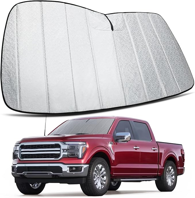 Trumgeta Upgraded Windshield Sun Shade Fit for Ford F-150 2021–2026, Complete UV Blocking Foldable Sunshade, Long-Lasting Interior Protector