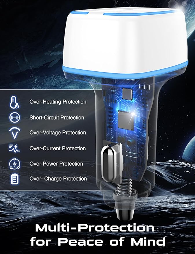 USB C Car Charger, 3 Port PD Super Mini Cigarette Lighter Adapter, 2Pack USB-C & A Fast Car Charging for iPhone 16/15 Pro Max, Galaxy S25/S24, iPad, Pixel, Android Phones,White