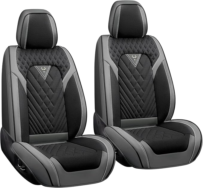 LPDK Fit for Kia Sportage Car Seat Covers Front Set 2pcs with Waterproof Leather,Lumbar Muscle Pain Healing Function,Airbag Compatible Automotive Breathable Seat Protectors(Ash Black)
