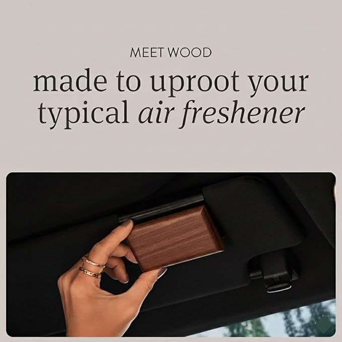 Wood Car Air Freshener - Natural Odor Eliminator & Long Lasting Scent Diffuser for Visor Clip - Car Interior Accessories for All Vehicles (Teak Starter Kit)