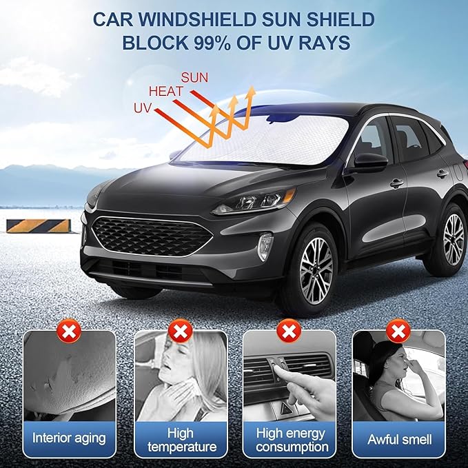 KMF Windshield Sun Shade for Ford Escape 2020-2024 2025 with 310T Foldable Car Sun Shade,Custom Fit Sunshade for Front Window Sun Visor Protector Interiors Block UV Rays Accessories