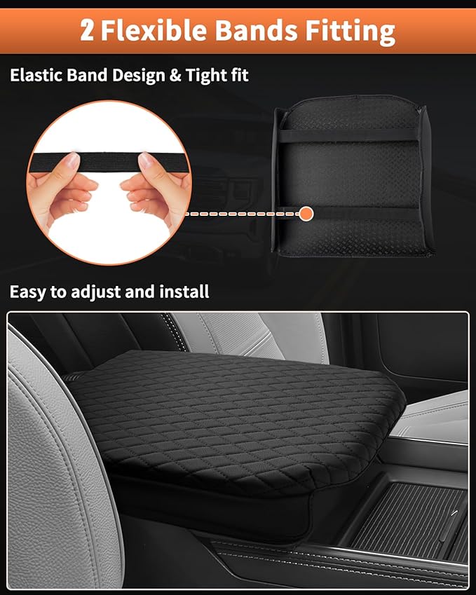 Shademax Custom Fit for Center Console Cover 2019-2024 2025 2026 GMC Sierra 1500/Chevy Silverado 1500 2500HD 3500HD Armrest Cushion Pad Cover PU Leather Sierra Silverado Accessories Anti-Scratch Black