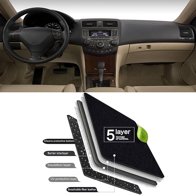 Upgraded Dash Mat for 2003-2007 Honda Accord Polyester Dash Board UV Protection Non-Slip Windshield Reflective Dash Cover Interior Accessory Black