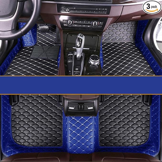 KaiLaiCarCustom Automotive Car Floor Mats for 99.99% Sedan SUV Sports Car Men Women Protection Full Coverage Pads Anti-Slip Leather Floor Lining… (Blue +Black Beige)