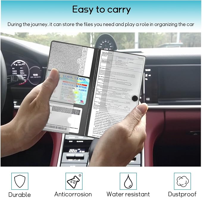 Car Registration and Insurance Holder, 10.39''×9.56'' Essential Auto Card Document Glove Box Organizer with Closure, Universal Car Interior Accessories (Black, Smooth Car)