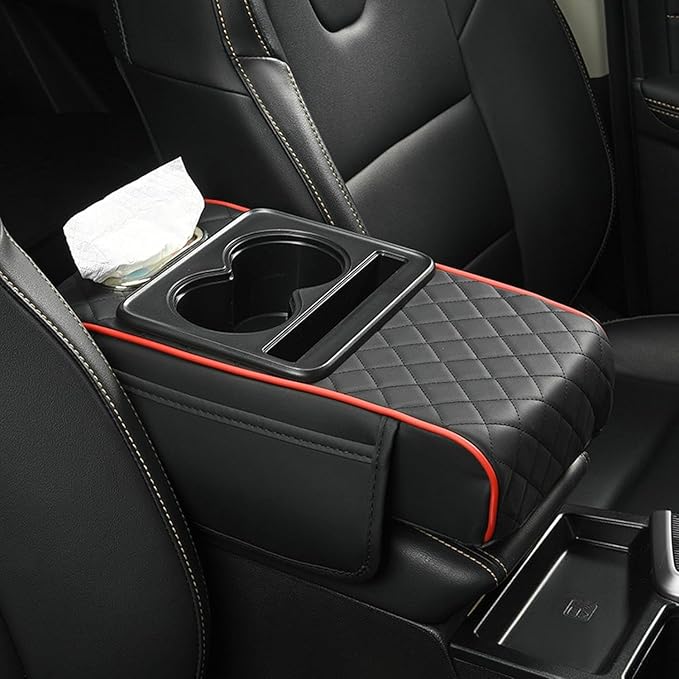 5-in-1 Car Armrest Cushion, Car Center Console Cover with 2 Storage Bags Cup Holder Tissue Box Slot, Car Armrest Box Pad for Car Sedans, Car Accessories Interior Organizers (SN.E)