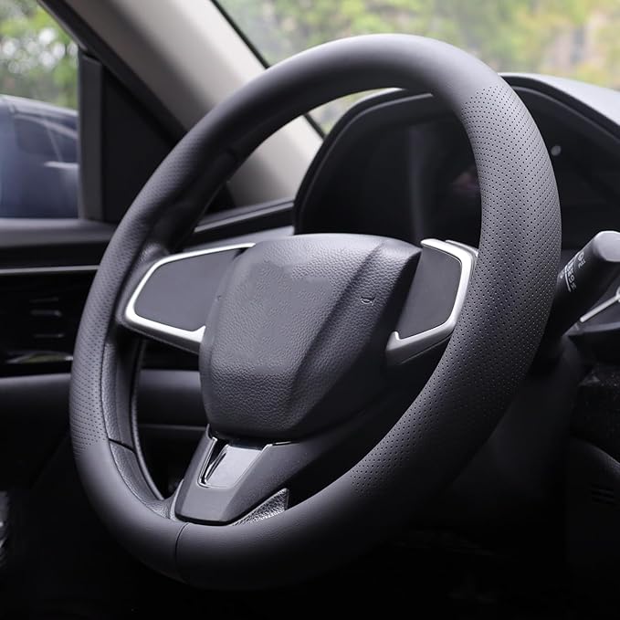 XHRING Car Steering Wheel Cover for Ford F150 F250 Raptor F250 Super Duty F350 Expedition Accessories F-150 XL XLT Lariat King Ranch Platinum Limited Lightning Tremor 2026 Leather Black 15 ½''-16''