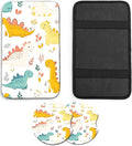 JANENFNA Car Armrest Cover Pads Universal Fashion Cute Auto Center Console Armrest Cover Pad with 2PCS Car Coasters Soft Waterproof Car Armrest Seat Protector for Women,Cute Dinosaur