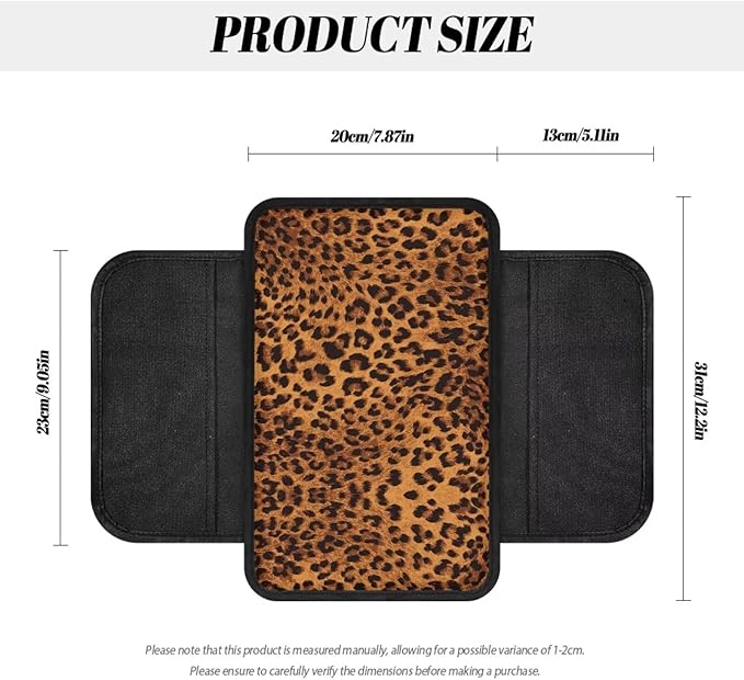 Dreaweet Cheetah Print Car Accessories Center Console Cover,Brown Leopard Print Car Armrest Cover Cushion Pad with Pockets,Universal Arm Rest Cover for Car Truck SUV Van
