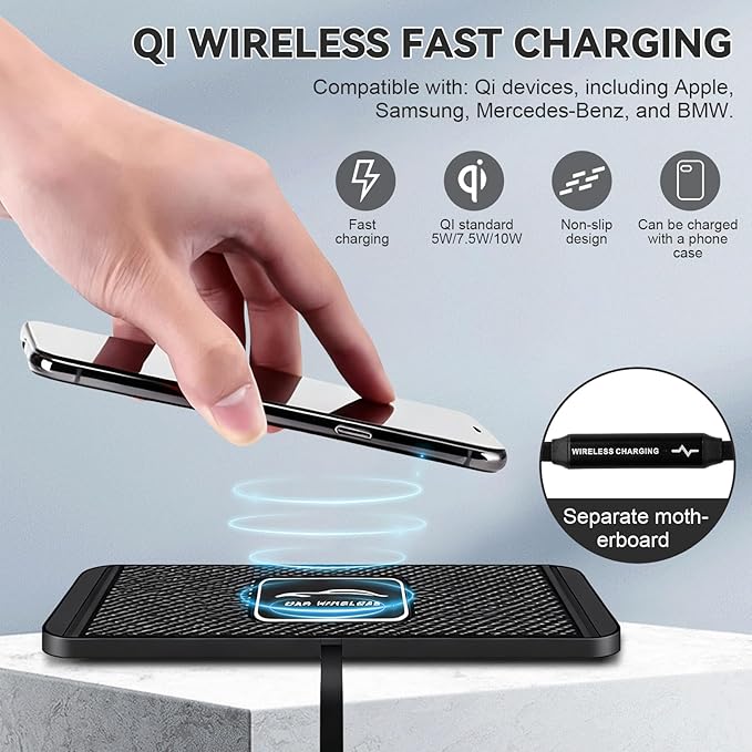 ZPSHYD Wireless Charging Pad for Car Phone Charger Non Slip Fast Charging Pad Compatible with Android iOS Qi Devices (Type-C Port 30cm Cable)