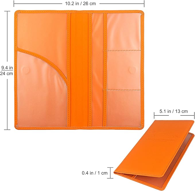 LumiMokki Premium Car Registration & Insurance Card Holder with Magnetic Shut, Vehicle Glove Box Car Organizer - For Documents, Cards, License (Orange)