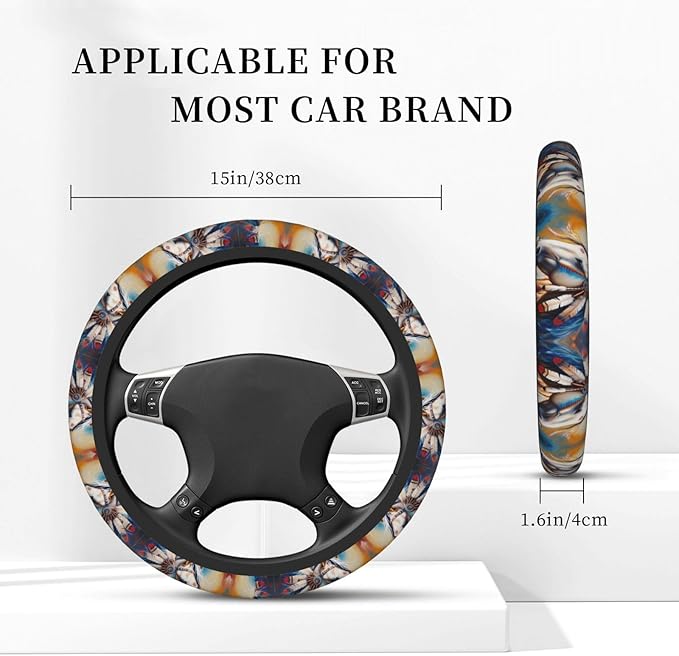Colored Geometry Horse Head Universal Fit Steering Wheel Cover for Car, Truck, and SUV, Durable Steering Wheel Protection