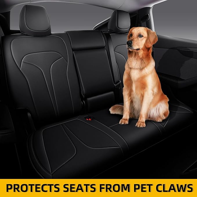 OURPLOT Custom Fit Seat Covers for 2025 2026 Tesla Model Y Juniper (5-Seater), Waterproof Breathable Nappa Leather, OEM Factory Style Full Set Car Seat Protectors Airbag Compatible - Black
