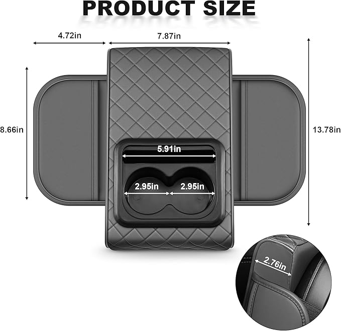Center Console Cover Fit for Kia Sorento 2003-2025 with 2 Storage Bags Waterproof Leather Quilted Pattern Car Armrest Cover Cushion Elevating Pad Anti-Slip(Grey)