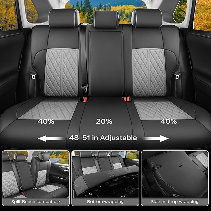 DuDuWang Seat Covers Custom Fit for 2024-2025 Tacoma Pickup Truck Seat Cover Protector Cushion with Faux Leather Waterproof (BlackGrey, Full Set)