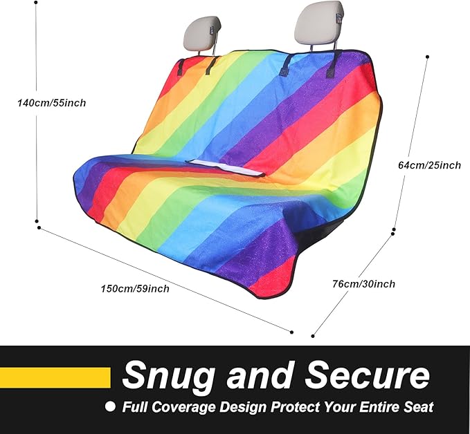 LoyaGour Back Seat Cover for Car Trucks Van SUV,Waterproof Rear Bench Towel Seat Covers for Dogs and Kids,Automotive Backseat Protector (Rainbow)