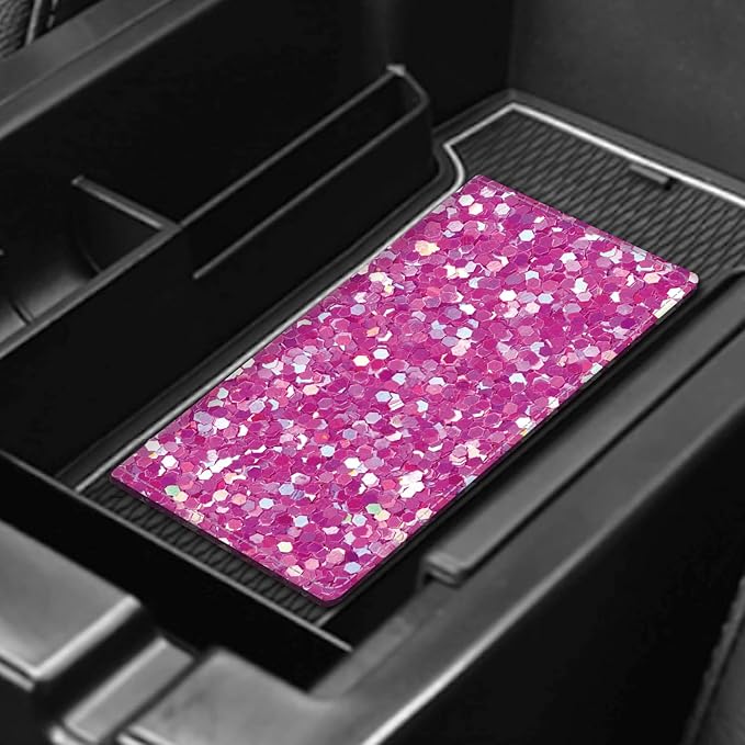 ADUQLZUX Leather Car Registration and Insurance Card Holder, Cute Car Accessories Vehicle Glove Box Car Organizer for Documents, Cards, License Glitter Purple Pattern
