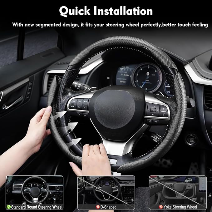Steering Wheel Cover 3 Pcs Set, Anti-Slip, Scratch-Resistant, Universal Fit for 14-16 Inch Steering Wheels, Car Interior Accessories for Sedans, SUVs, and Trucks (Segmented Snap on, Matte)