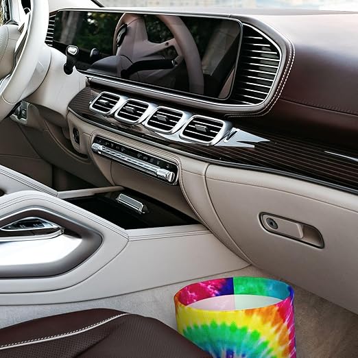 Colorful Tie Dye Car Trash Can Leak Proof Hanging Waterproof Garbage Can Multipurpose Trash Bin for Car SUV Front Seat Headrest Collapsible and Portable Storage Pocket
