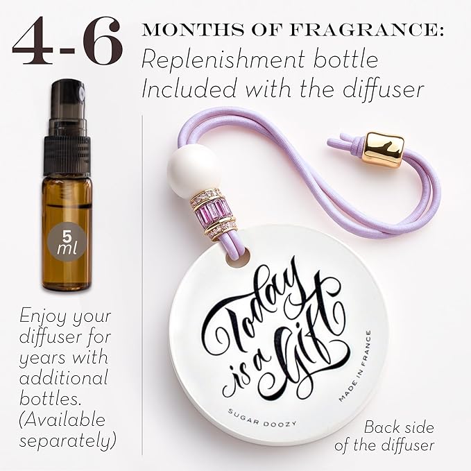 Luxury Car Air Freshener for Women - Refillable & Portable Essential Oil Fragrance Diffuser - Cute Car Accessories & Interior Decor - Mirror Hanging or Vent Clips - Two Hearts Cross Charm, Rose Scent
