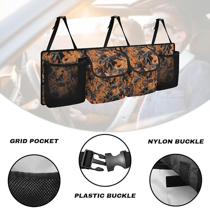 Orange Camo Hunting Hanging Trunk Organizer for SUV, Car Storage Organizer, Waterproof Back Seat Organizer for SUV, Car Organizers and Storage with Adjustable Straps