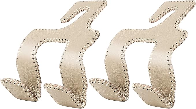 LANVRION Car Headrest Hooks for Purses and Bags, Upgraded 2 in 1 Cars Back Seat Head Rest Hanger Vehicle Leather Organizer Storage Holder Hook Matching Cars Interior, 2-Pack, Beige