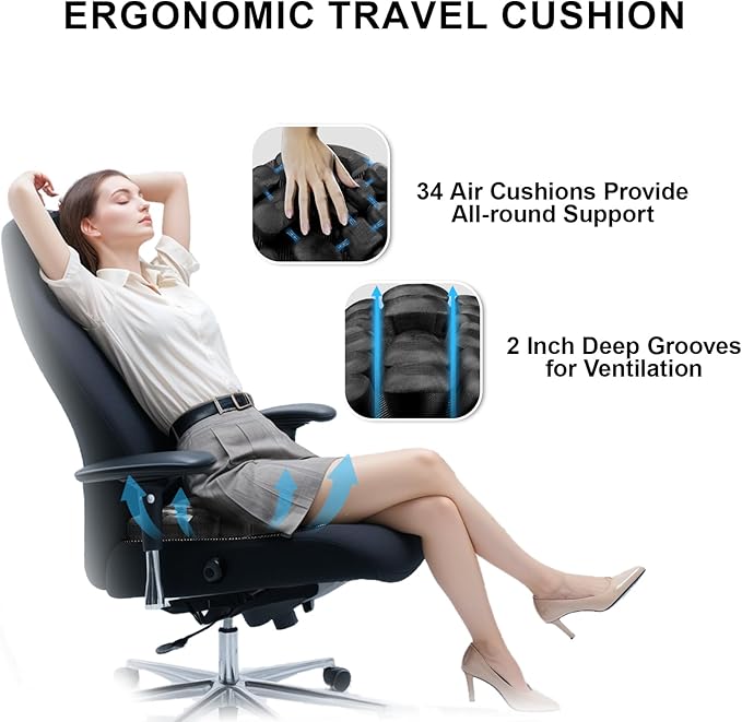 Travel Seat Cushion, Comfortable 3D Inflatable Seat Cushion for Hemorrhoid and Tailbone Pain Relief, Optimal Support for Long Sitting in Car, Air Travel, Office Chairs Etc (Gray, 16" x18")