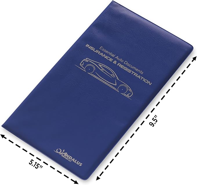 Andalus Auto Registration & Insurance Card Holder Pack of 2, Waterproof Essential Car Registration Holder with Hook & Loop Closure, Perfect for Every Vehicles Glove Boxes (Blue - 9.5" x 5.15")
